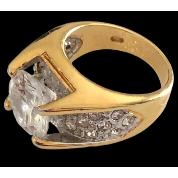 Cubic Zirconia Gold plate Silver Cluster Accent Stones Cocktail bling Size 8 - Picture 7 of 11